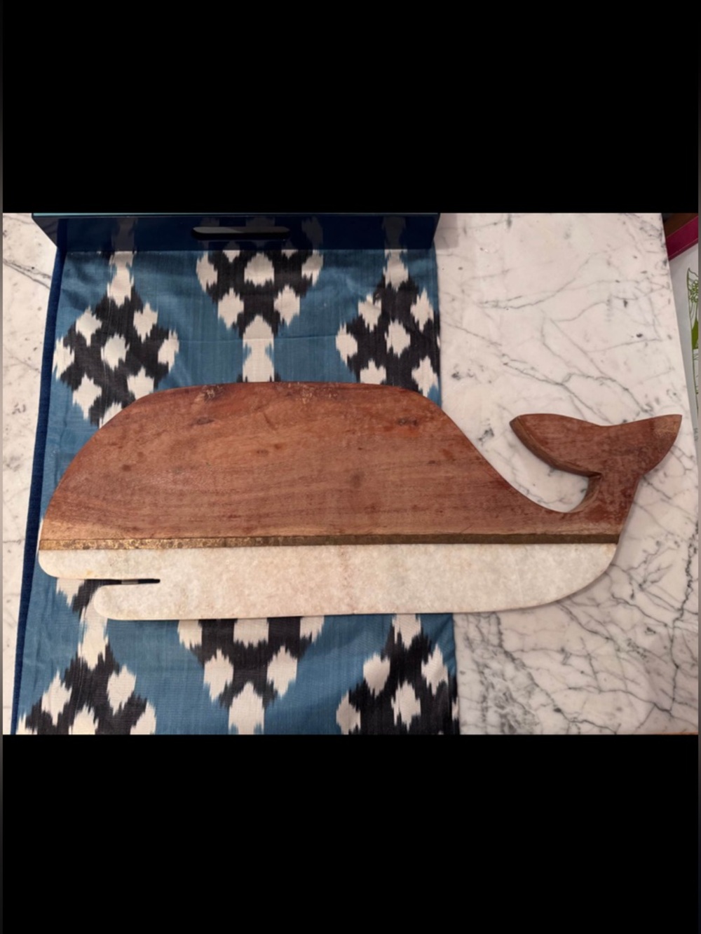 Anthropologie wood and marble whale cutting board, NWT, 8 1/2x22. No bundling